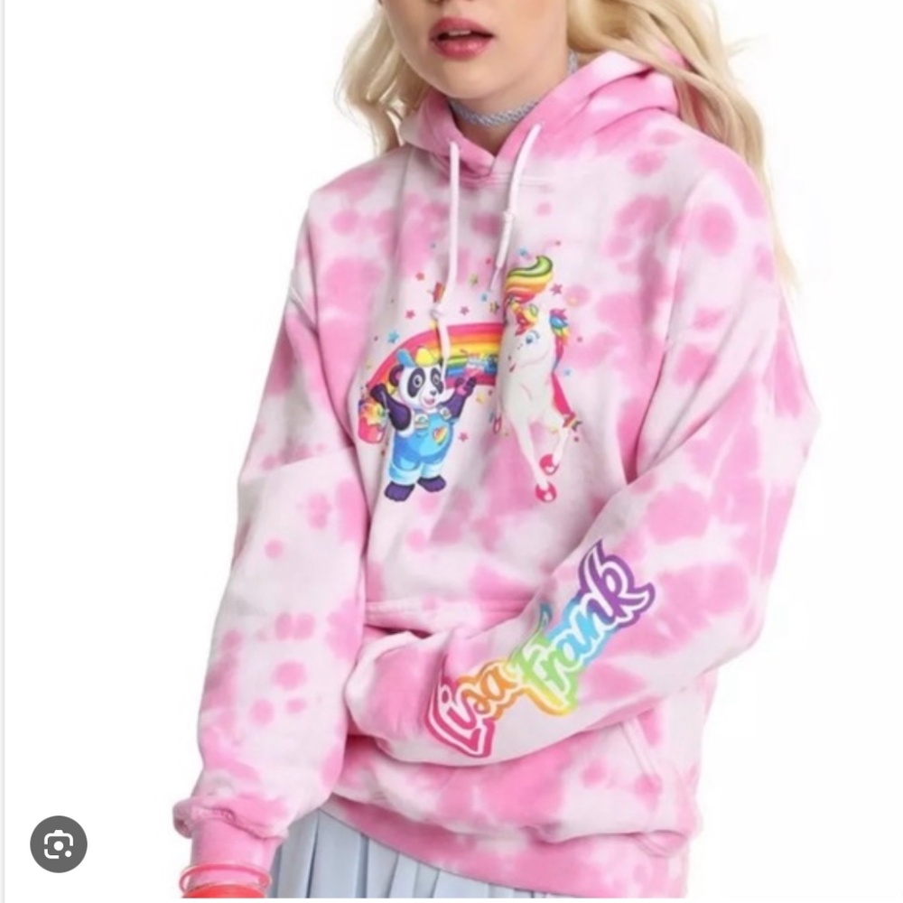 RARE Lisa Frank Pink Tie Dye Hoodie Juniors? XS Pink Tye Dye 2017 Hot Topic READ